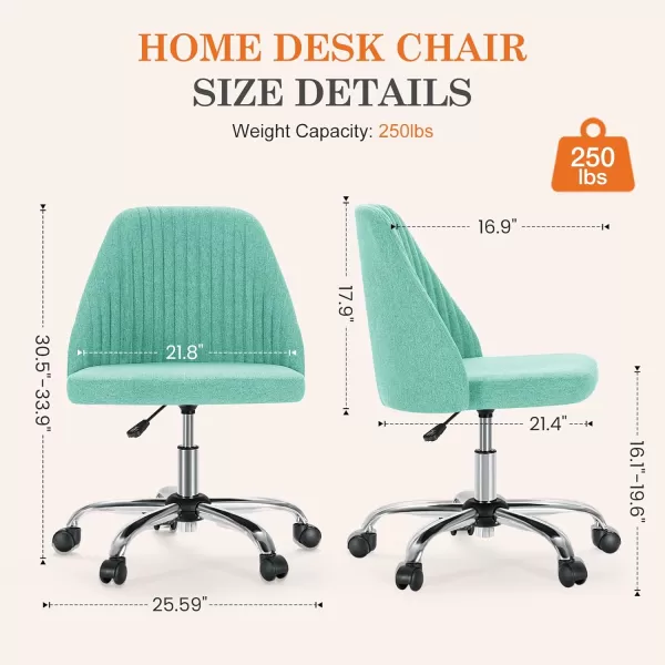 Sweetcrispy Armless Office Chair Cute Desk Chair Modern Fabric Home Office Desk Chairs with Wheels Adjustable Swivel Task Computer Vanity Chair for Small SpacesTurquoise