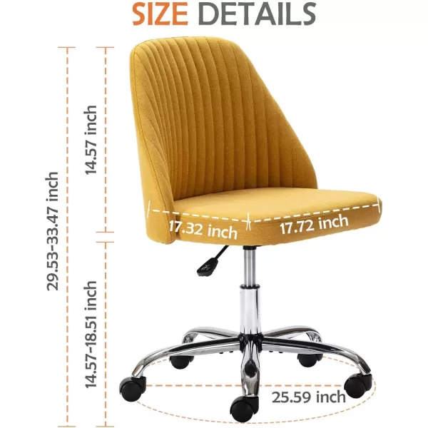 Sweetcrispy Armless Office Chair Cute Desk Chair Modern Fabric Home Office Desk Chairs with Wheels Adjustable Swivel Task Computer Vanity Chair for Small SpacesYellow