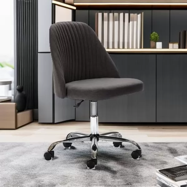 Sweetcrispy Armless Office Chair Cute Desk Chair Modern Fabric Home Office Desk Chairs with Wheels Adjustable Swivel Task Computer Vanity Chair for Small SpacesDark Grey