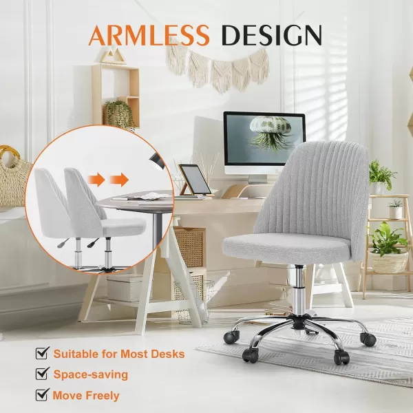 Sweetcrispy Armless Office Chair Cute Desk Chair Modern Fabric Home Office Desk Chairs with Wheels Adjustable Swivel Task Computer Vanity Chair for Small SpacesGrey