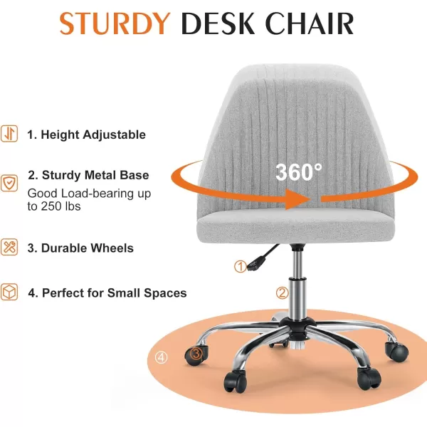 Sweetcrispy Armless Office Chair Cute Desk Chair Modern Fabric Home Office Desk Chairs with Wheels Adjustable Swivel Task Computer Vanity Chair for Small SpacesGrey