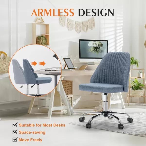 Sweetcrispy Armless Office Chair Cute Desk Chair Modern Fabric Home Office Desk Chairs with Wheels Adjustable Swivel Task Computer Vanity Chair for Small SpacesBlue