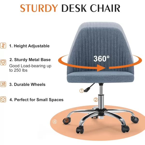 Sweetcrispy Armless Office Chair Cute Desk Chair Modern Fabric Home Office Desk Chairs with Wheels Adjustable Swivel Task Computer Vanity Chair for Small SpacesBlue