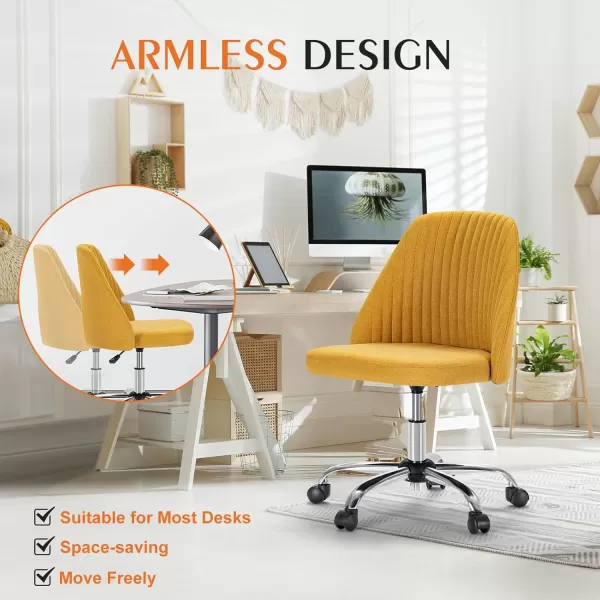 Sweetcrispy Armless Office Chair Cute Desk Chair Modern Fabric Home Office Desk Chairs with Wheels Adjustable Swivel Task Computer Vanity Chair for Small SpacesYellow