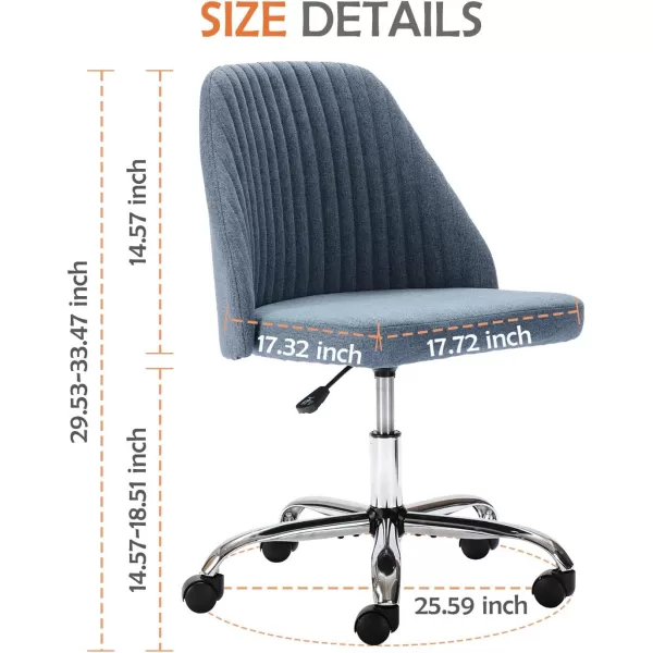 Sweetcrispy Armless Office Chair Cute Desk Chair Modern Fabric Home Office Desk Chairs with Wheels Adjustable Swivel Task Computer Vanity Chair for Small SpacesBlue