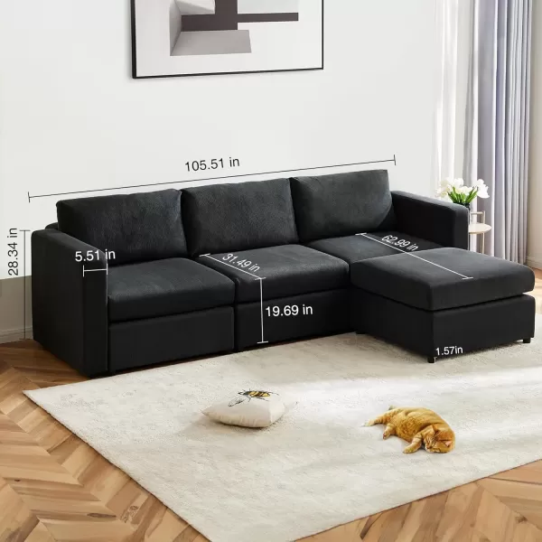 Sweetcrispy Convertible Modular Sectional Sofa 4 Seat Sectional Couches for Living Room LShaped Modern Fabric Modular Sofa Sleeper with Double Chaise for Home Apartment Dorm GreyDark Grey