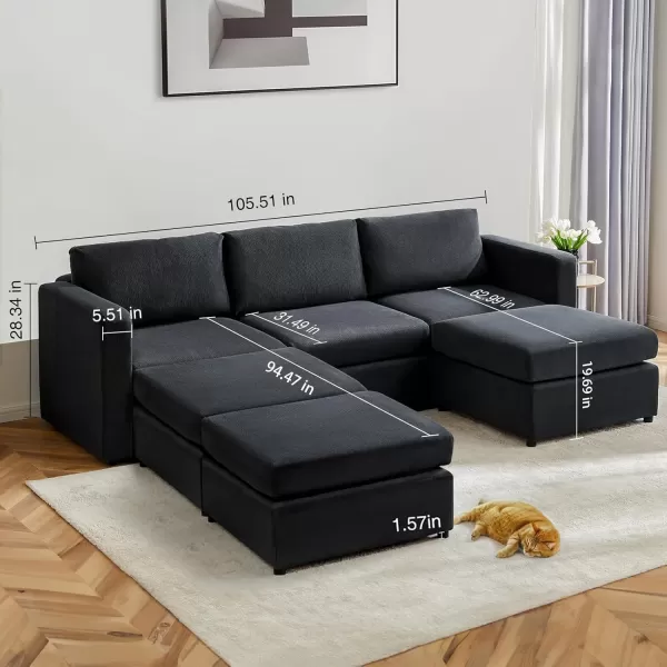 Sweetcrispy Convertible Modular Sectional Sofa 4 Seat Sectional Couches for Living Room LShaped Modern Fabric Modular Sofa Sleeper with Double Chaise for Home Apartment Dorm GreyDark Grey