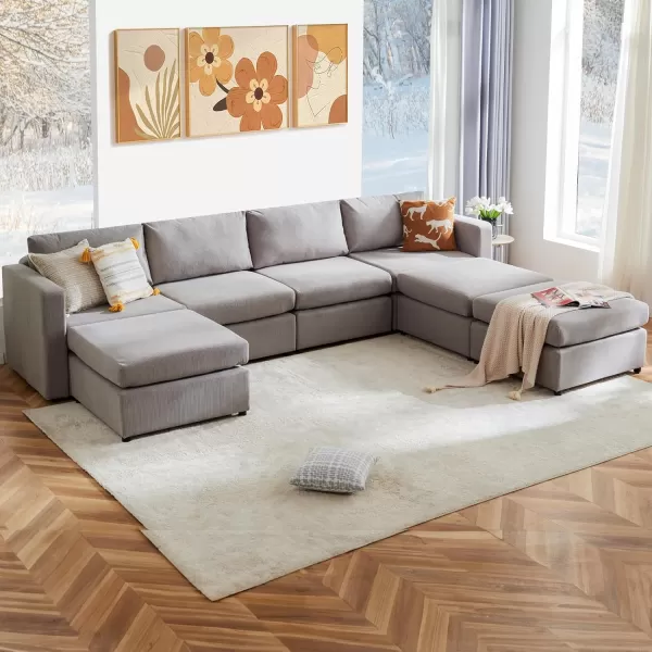 Sweetcrispy Convertible Modular Sectional Sofa 4 Seat Sectional Couches for Living Room LShaped Modern Fabric Modular Sofa Sleeper with Double Chaise for Home Apartment Dorm GreyGrey