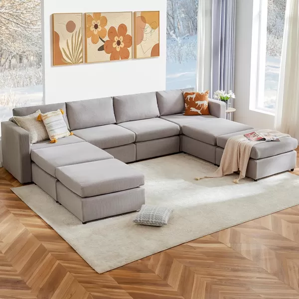 Sweetcrispy Convertible Modular Sectional Sofa 4 Seat Sectional Couches for Living Room LShaped Modern Fabric Modular Sofa Sleeper with Double Chaise for Home Apartment Dorm GreyGrey