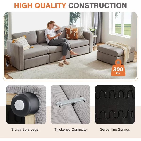 Sweetcrispy Convertible Modular Sectional Sofa 4 Seat Sectional Couches for Living Room LShaped Modern Fabric Modular Sofa Sleeper with Double Chaise for Home Apartment Dorm GreyGrey