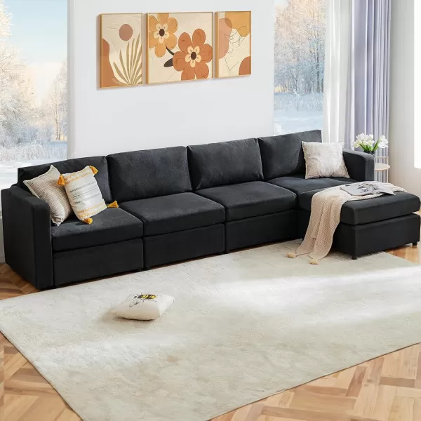 Sweetcrispy Convertible Modular Sectional Sofa 4 Seat Sectional Couches for Living Room LShaped Modern Fabric Modular Sofa Sleeper with Double Chaise for Home Apartment Dorm GreyDark Grey