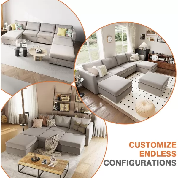 Sweetcrispy Convertible Modular Sectional Sofa 4 Seat Sectional Couches for Living Room LShaped Modern Fabric Modular Sofa Sleeper with Double Chaise for Home Apartment Dorm GreyGrey