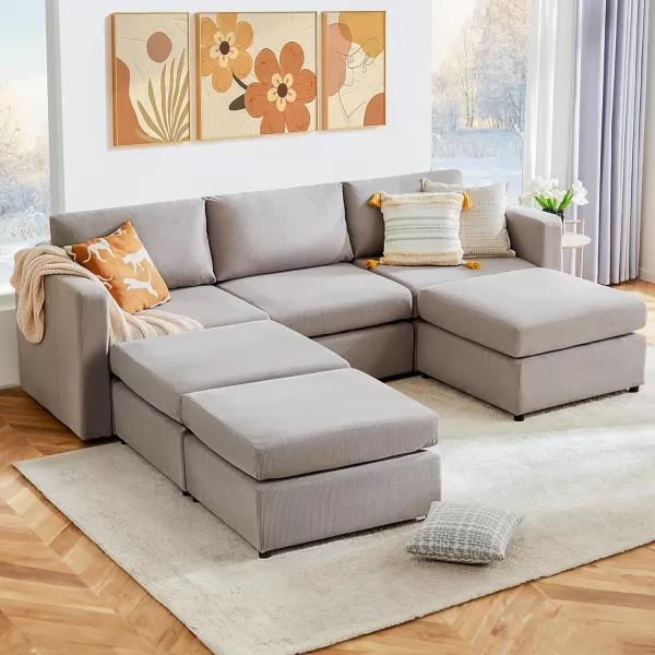 Sweetcrispy Convertible Modular Sectional Sofa 4 Seat Sectional Couches for Living Room LShaped Modern Fabric Modular Sofa Sleeper with Double Chaise for Home Apartment Dorm GreyGrey