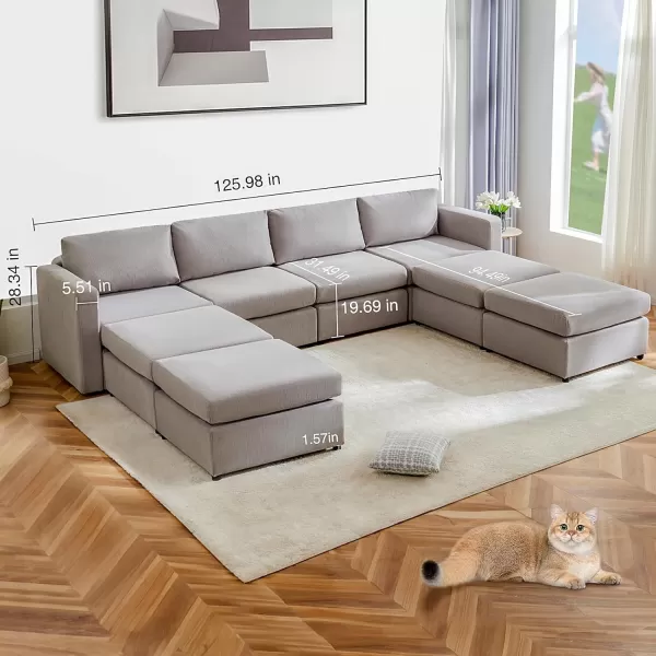 Sweetcrispy Convertible Modular Sectional Sofa 4 Seat Sectional Couches for Living Room LShaped Modern Fabric Modular Sofa Sleeper with Double Chaise for Home Apartment Dorm GreyGrey