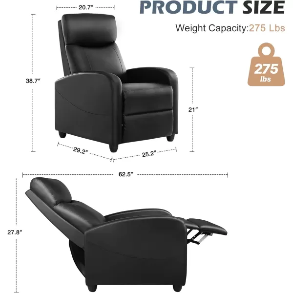 Sweetcrispy Recliner Chair for Adults Massage Fabric Small Recliner Home Theater Seating with Lumbar Support Adjustable Modern Reclining Chair with Padded Seat Backrest for Living Room GreyLight Black