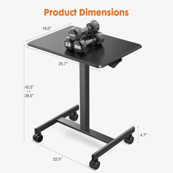 Sweetcrispy Small Mobile Rolling Standing Desk  Overbed Table Teacher Podium with Wheels Adjustable Work Table Rolling Desk Laptop Computer Cart for Home Office Classroom  WhiteBlack