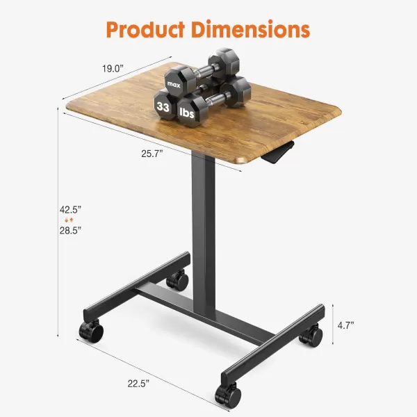 Sweetcrispy Small Mobile Rolling Standing Desk  Overbed Table Teacher Podium with Wheels Adjustable Work Table Rolling Desk Laptop Computer Cart for Home Office Classroom  WhiteModern Rustic Brown