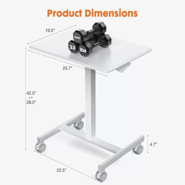 Sweetcrispy Small Mobile Rolling Standing Desk  Overbed Table Teacher Podium with Wheels Adjustable Work Table Rolling Desk Laptop Computer Cart for Home Office Classroom  WhiteWhite