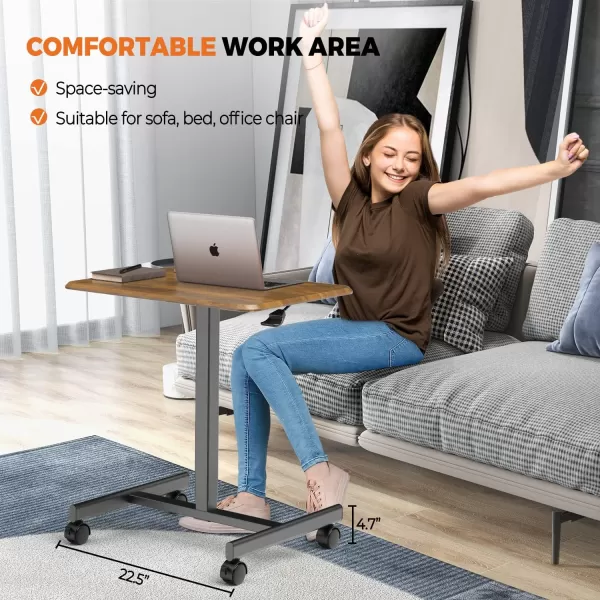 Sweetcrispy Small Mobile Rolling Standing Desk  Overbed Table Teacher Podium with Wheels Adjustable Work Table Rolling Desk Laptop Computer Cart for Home Office Classroom  WhiteRustic Brown