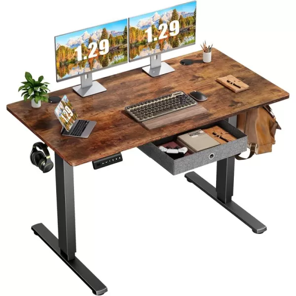 Electric Standing Desk with Drawer 48 x 24 Inch Stand up Desk with Storage Height Adjustable Desk Sit Stand Desk Black FrameRustic Brown Top Ergonomic Rising Desk Computer Workstation for Office