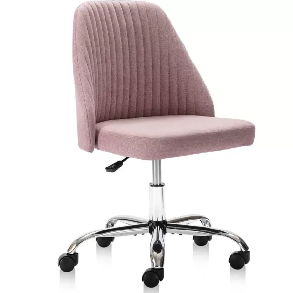 Sweetcrispy Armless Office Chair Cute Desk Chair Modern Fabric Home Office Desk Chairs with Wheels Adjustable Swivel Task Computer Vanity Chair for Small SpacesPink