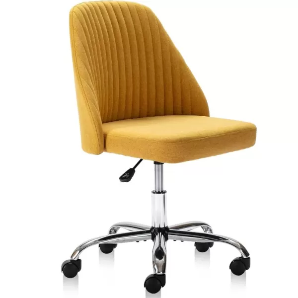 Sweetcrispy Armless Office Chair Cute Desk Chair Modern Fabric Home Office Desk Chairs with Wheels Adjustable Swivel Task Computer Vanity Chair for Small SpacesYellow