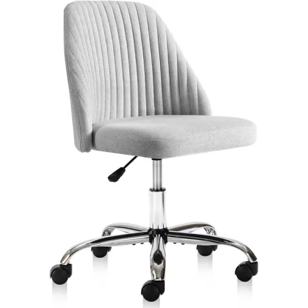 Sweetcrispy Armless Office Chair Cute Desk Chair Modern Fabric Home Office Desk Chairs with Wheels Adjustable Swivel Task Computer Vanity Chair for Small SpacesGrey