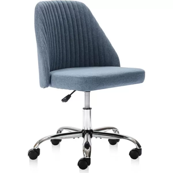 Sweetcrispy Armless Office Chair Cute Desk Chair Modern Fabric Home Office Desk Chairs with Wheels Adjustable Swivel Task Computer Vanity Chair for Small SpacesBlue