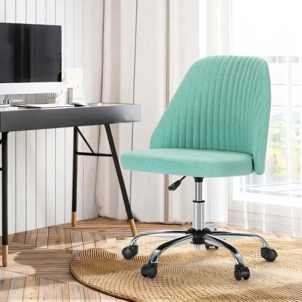 Sweetcrispy Armless Office Chair Cute Desk Chair Modern Fabric Home Office Desk Chairs with Wheels Adjustable Swivel Task Computer Vanity Chair for Small SpacesTurquoise