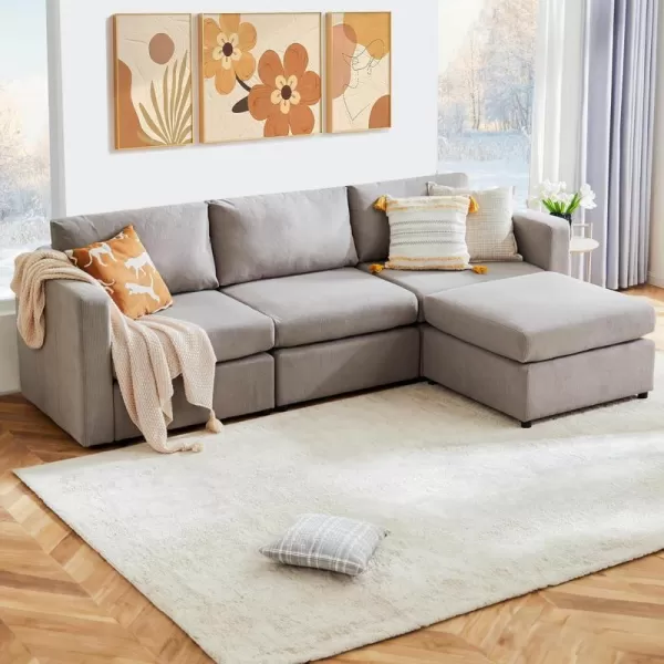 Sweetcrispy Convertible Modular Sectional Sofa 4 Seat Sectional Couches for Living Room LShaped Modern Fabric Modular Sofa Sleeper with Double Chaise for Home Apartment Dorm GreyGrey