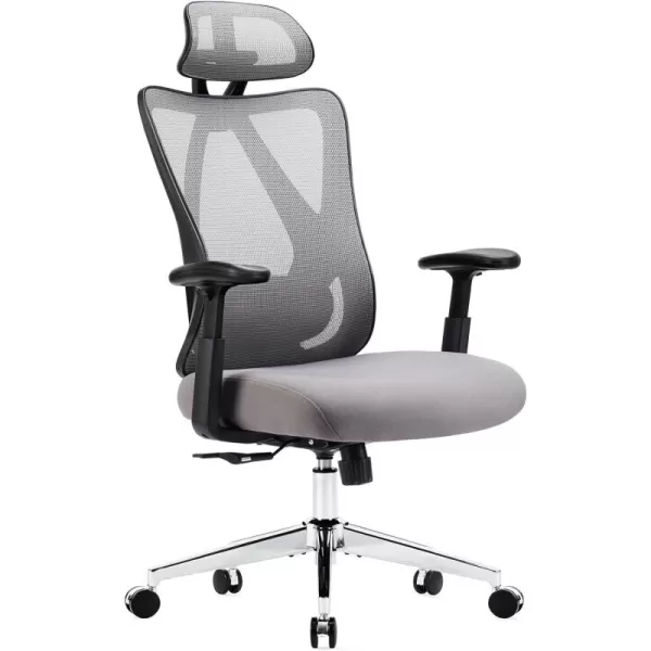 Sweetcrispy Ergonomic Office Desk Computer Chair High Back Comfy Swivel Home Gaming Mesh Chairs with Wheels Adjustable Lumbar Support Headrest Liftable 2D Arms135 Tilt for Bedroom Study BlackGrey