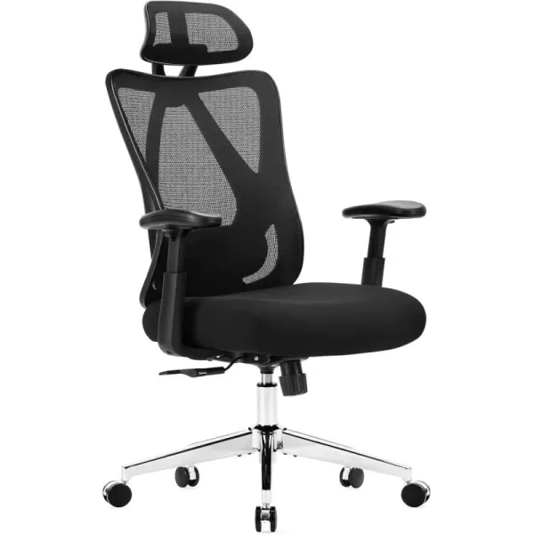 Sweetcrispy Ergonomic Office Desk Computer Chair High Back Comfy Swivel Home Gaming Mesh Chairs with Wheels Adjustable Lumbar Support Headrest Liftable 2D Arms135 Tilt for Bedroom Study BlackBlack