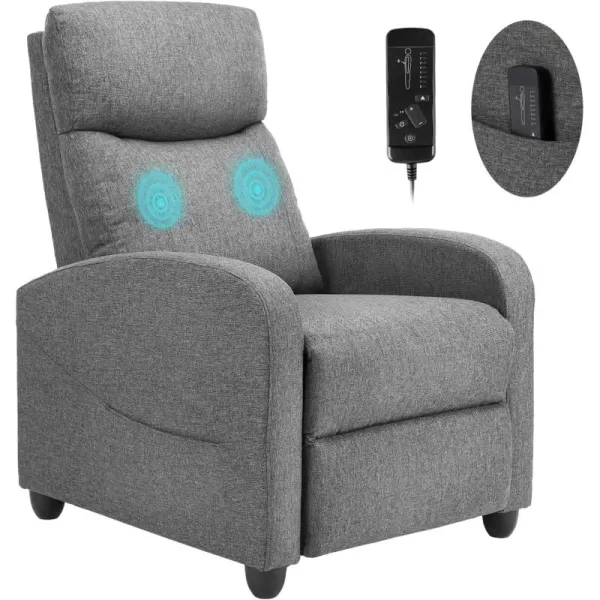 Sweetcrispy Recliner Chair for Adults Massage Fabric Small Recliner Home Theater Seating with Lumbar Support Adjustable Modern Reclining Chair with Padded Seat Backrest for Living Room GreyDeep Grey