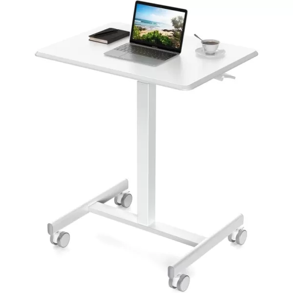 Sweetcrispy Small Mobile Rolling Standing Desk  Overbed Table Teacher Podium with Wheels Adjustable Work Table Rolling Desk Laptop Computer Cart for Home Office Classroom  WhiteWhite