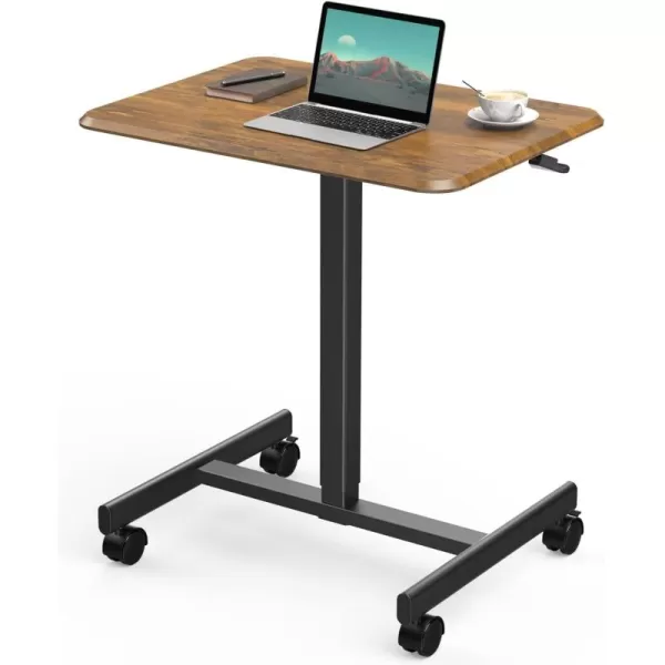 Sweetcrispy Small Mobile Rolling Standing Desk  Overbed Table Teacher Podium with Wheels Adjustable Work Table Rolling Desk Laptop Computer Cart for Home Office Classroom  WhiteRustic Brown