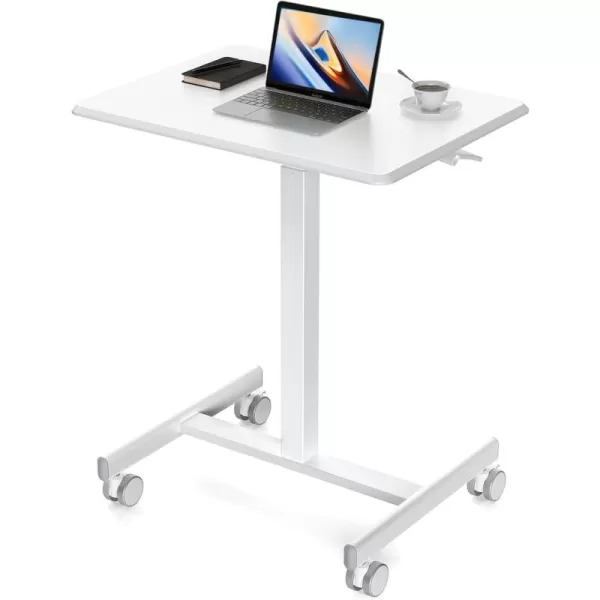 Sweetcrispy Small Mobile Rolling Standing Desk  Overbed Table Teacher Podium with Wheels Adjustable Work Table Rolling Desk Laptop Computer Cart for Home Office Classroom  WhiteModern White