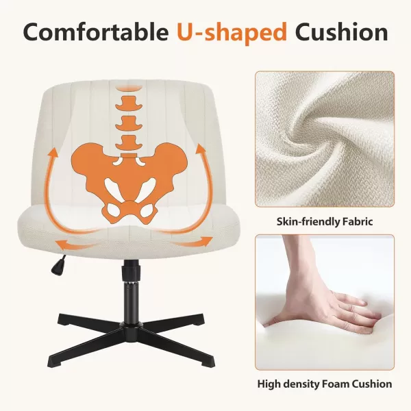 Sweetcrispy Office Chair No Wheels  Armless Desk Chair No Wheels Cross Legged Office Chair Wide Swivel Home Office Desk ChairsBeige