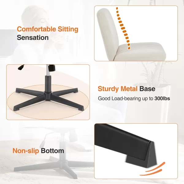 Sweetcrispy Office Chair No Wheels  Armless Desk Chair No Wheels Cross Legged Office Chair Wide Swivel Home Office Desk ChairsBeige