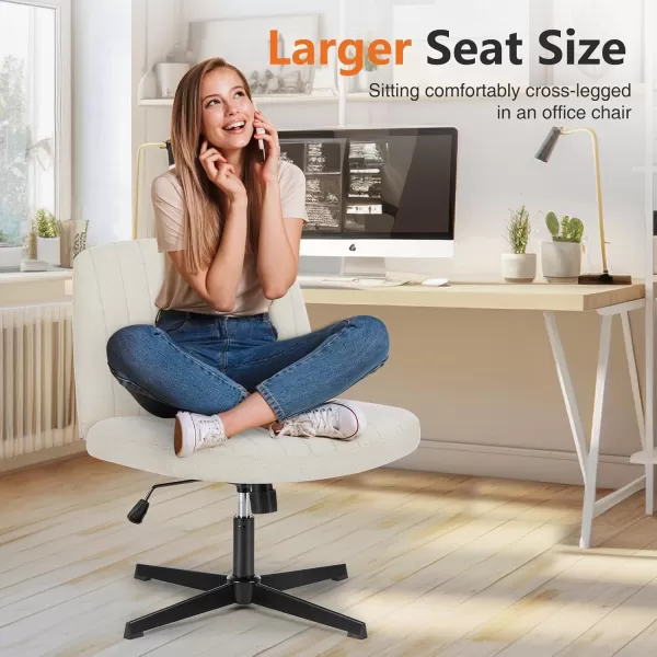 Sweetcrispy Office Chair No Wheels  Armless Desk Chair No Wheels Cross Legged Office Chair Wide Swivel Home Office Desk ChairsBeige