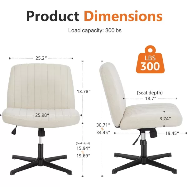 Sweetcrispy Office Chair No Wheels  Armless Desk Chair No Wheels Cross Legged Office Chair Wide Swivel Home Office Desk ChairsBeige