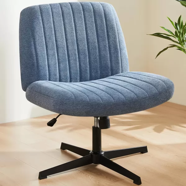 Sweetcrispy Office Chair No Wheels  Armless Desk Chair No Wheels Cross Legged Office Chair Wide Swivel Home Office Desk ChairsBlue