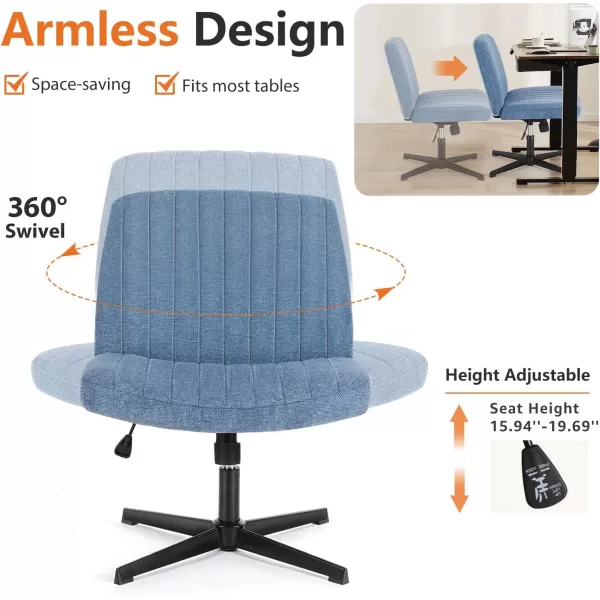 Sweetcrispy Office Chair No Wheels  Armless Desk Chair No Wheels Cross Legged Office Chair Wide Swivel Home Office Desk ChairsBlue