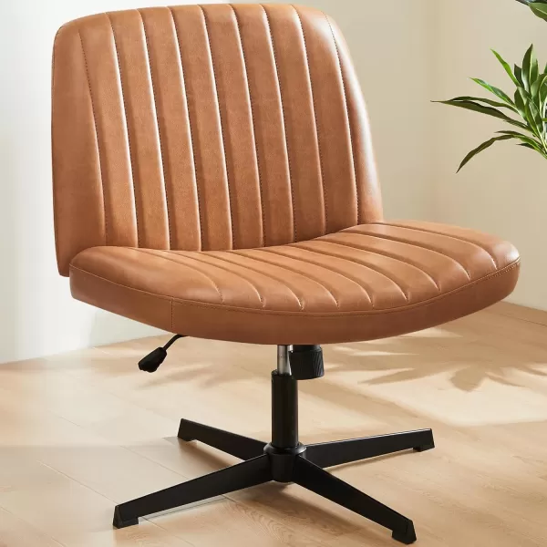 Sweetcrispy Office Chair No Wheels  Armless Desk Chair No Wheels Cross Legged Office Chair Wide Swivel Home Office Desk ChairsBrown