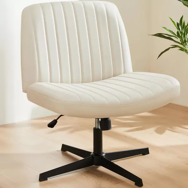 Sweetcrispy Office Chair No Wheels  Armless Desk Chair No Wheels Cross Legged Office Chair Wide Swivel Home Office Desk ChairsCream