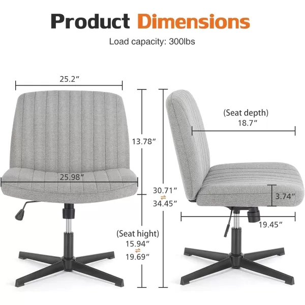 Sweetcrispy Office Chair No Wheels  Armless Desk Chair No Wheels Cross Legged Office Chair Wide Swivel Home Office Desk ChairsGrey