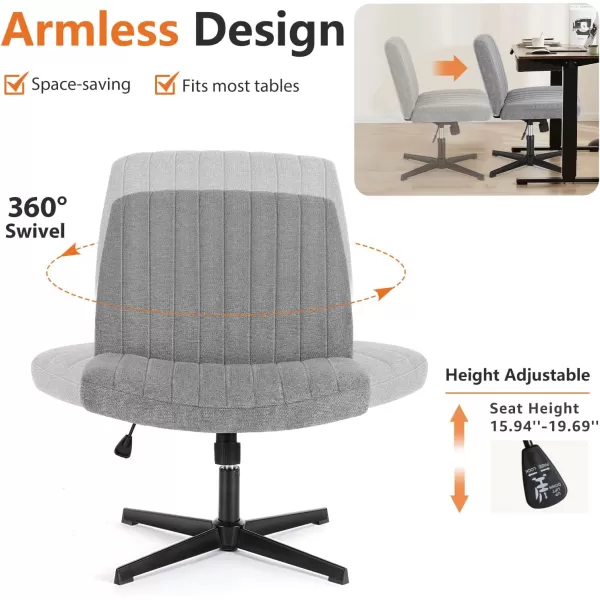 Sweetcrispy Office Chair No Wheels  Armless Desk Chair No Wheels Cross Legged Office Chair Wide Swivel Home Office Desk ChairsGrey