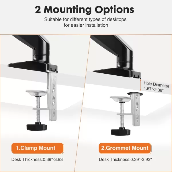 Sweetcrispy Single Monitor Mount for Ultra Wide 15 to 27 Inch Screen Fully Adjustable Gas Spring Monitor Arm Desk Stand with Clamp and Grommet Base Fits 44 to 154 LBS Vesa 75 100