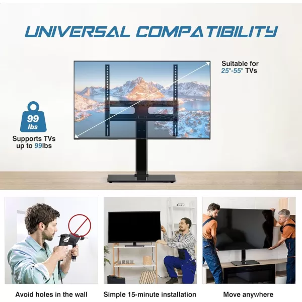 Sweetcrispy Universal TV Stand Base  Table Top TV Stand for 2655 inch LCD LED TVs  Height Adjustable TV Mount Stands with Tempered Glass Base VESA 400x400mm Holds up to 99lbs