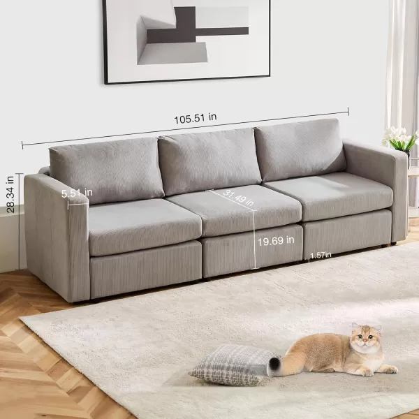 Sweetcrispy Convertible Modular Sectional Sofa 3 Seat Sectional Couches for Living Room Basic Shape Modern Fabric Modular Sofa Sleeper with Double Chaise for Home Apartment Dorm GreyGrey