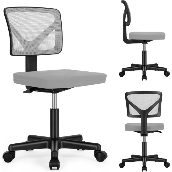 imageSweetcrispy Armless Desk Chairs Ergonomic Low Back Computer Chair No Arms Adjustable Rolling Mesh Task Work Swivel Chairs with Wheels Work Vanity Chair for Small Spaces Home Bedroom Study BlackGrey